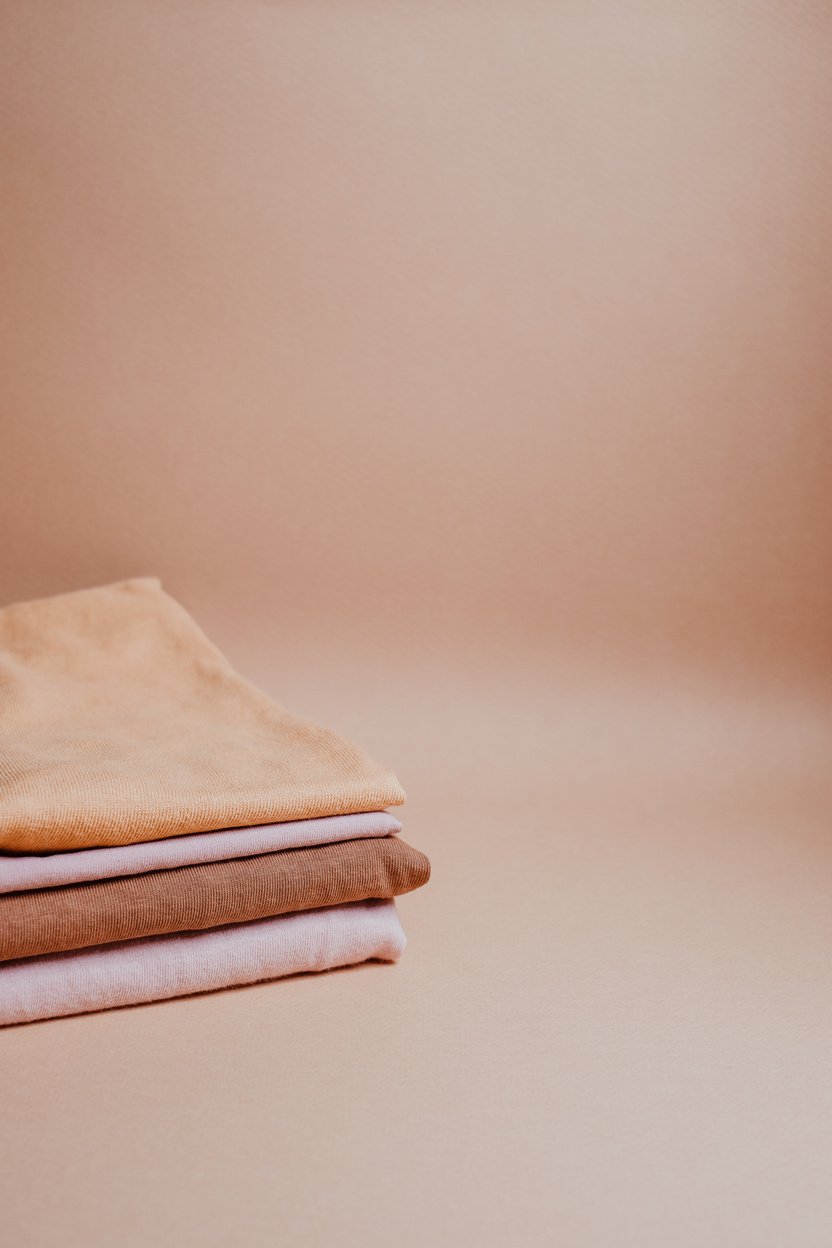 Stack of Folded Clothes on Brown Background