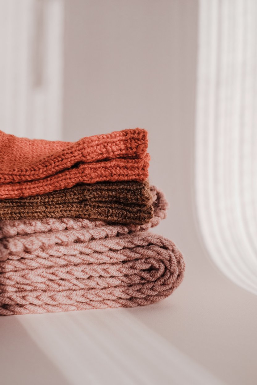 Knitted Scarves on a Table